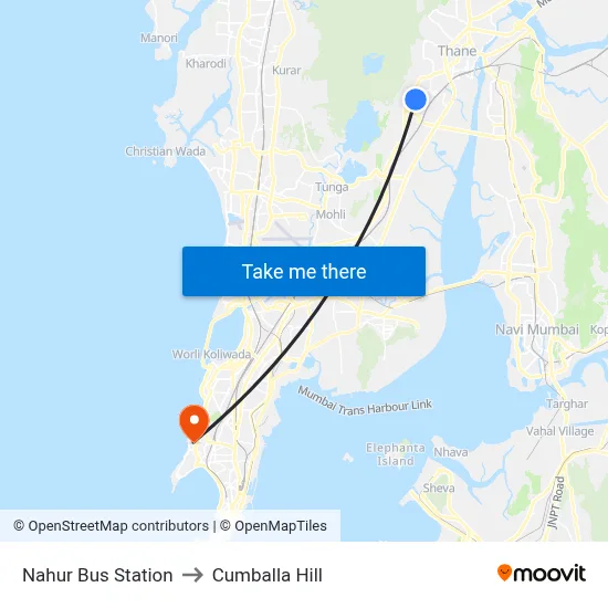 Nahur Bus Station to Cumballa Hill map