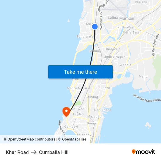Khar Road to Cumballa Hill map