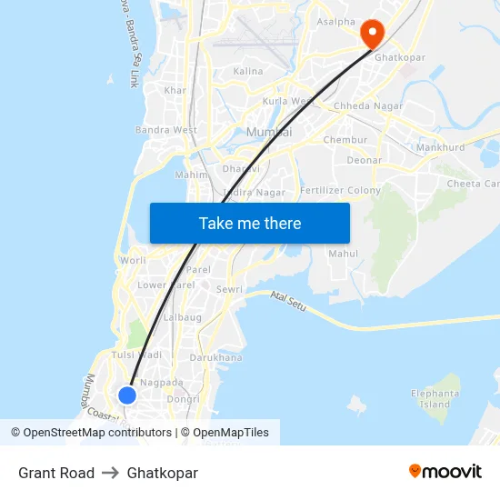 Grant Road to Ghatkopar map