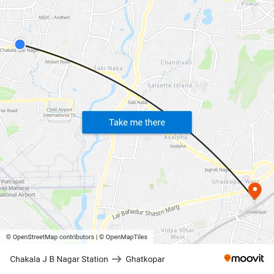 Chakala J B Nagar Station to Ghatkopar map