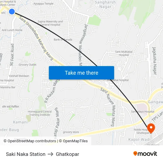 Saki Naka Station to Ghatkopar map