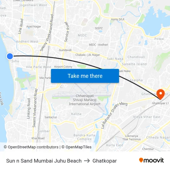 Sun n Sand Mumbai Juhu Beach to Ghatkopar map
