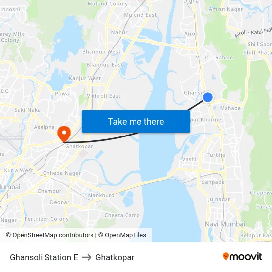 Ghansoli Station E to Ghatkopar map
