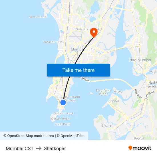Mumbai CST to Ghatkopar map
