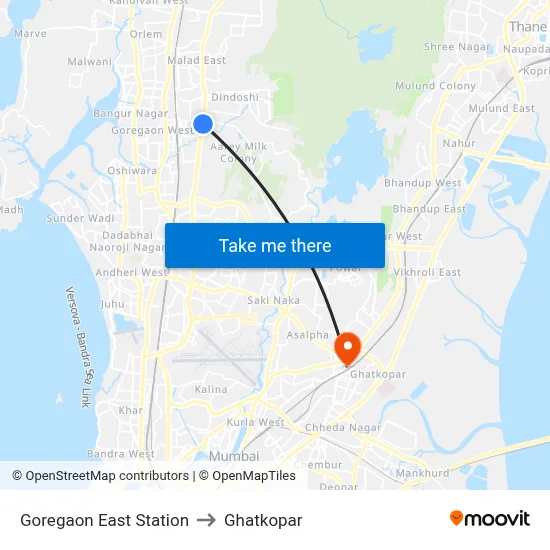 Goregaon East Station to Ghatkopar map