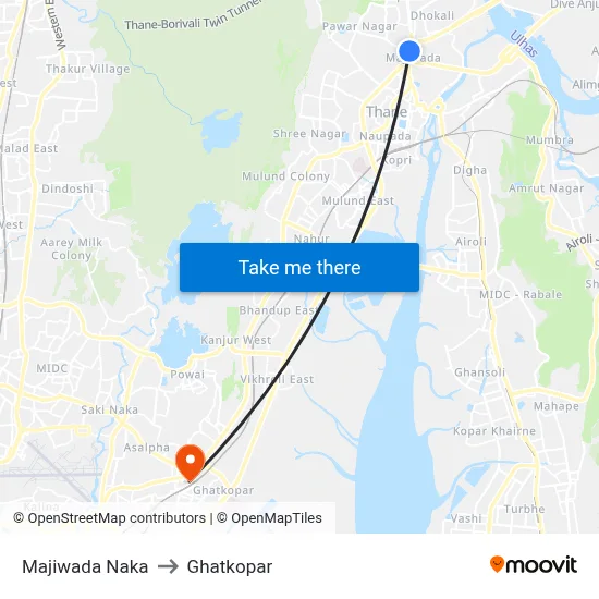 Majiwada Naka to Ghatkopar map