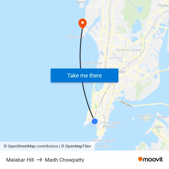 Malabar Hill to Madh Chowpatty map