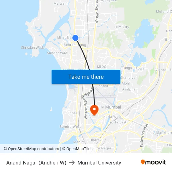 Anand Nagar (Andheri W) to Mumbai University map