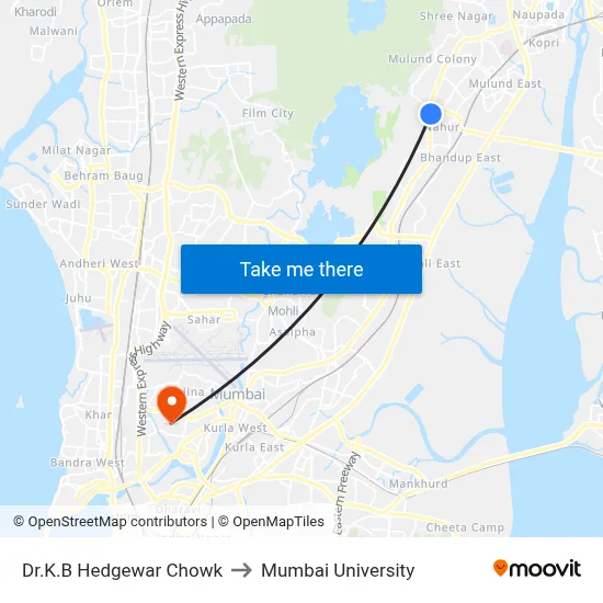 Dr.K.B Hedgewar Chowk to Mumbai University map