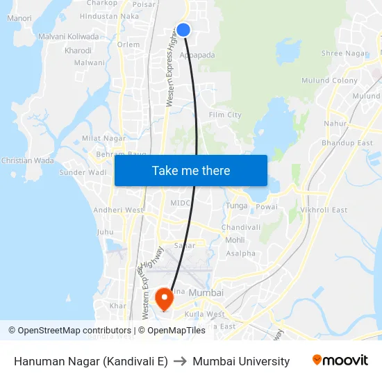 Hanuman Nagar (Kandivali E) to Mumbai University map