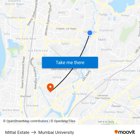 Mittal Estate to Mumbai University map