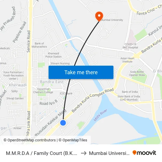 M.M.R.D.A / Family Court (B.K.C) to Mumbai University map