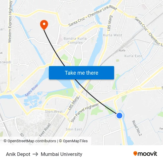 Anik Depot to Mumbai University map