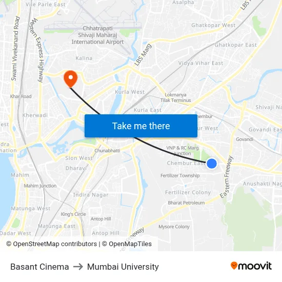 Basant Cinema to Mumbai University map