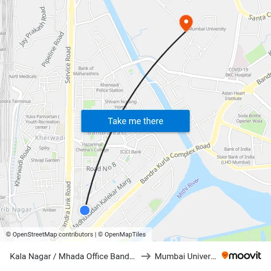 Kala Nagar / Mhada Office Bandra (E) to Mumbai University map