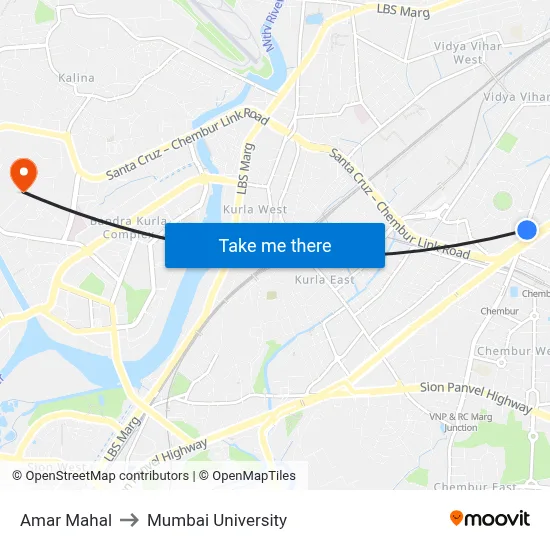 Amar Mahal to Mumbai University map