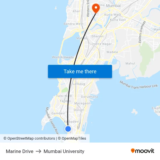 Marine Drive to Mumbai University map