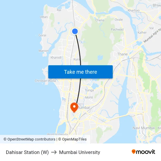 Dahisar Station (W) to Mumbai University map