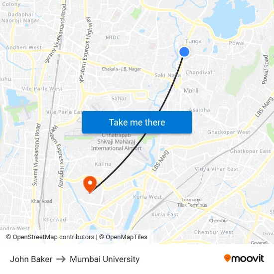 John Baker to Mumbai University map
