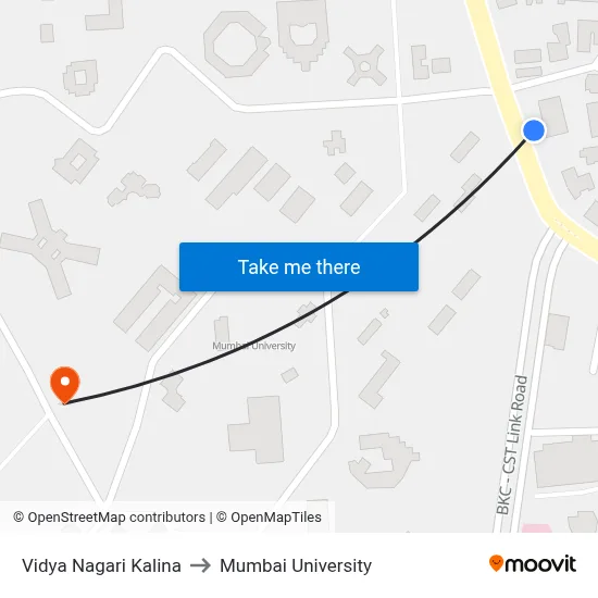 Vidya Nagari Kalina to Mumbai University map