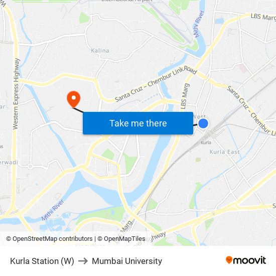 Kurla Station (W) to Mumbai University map