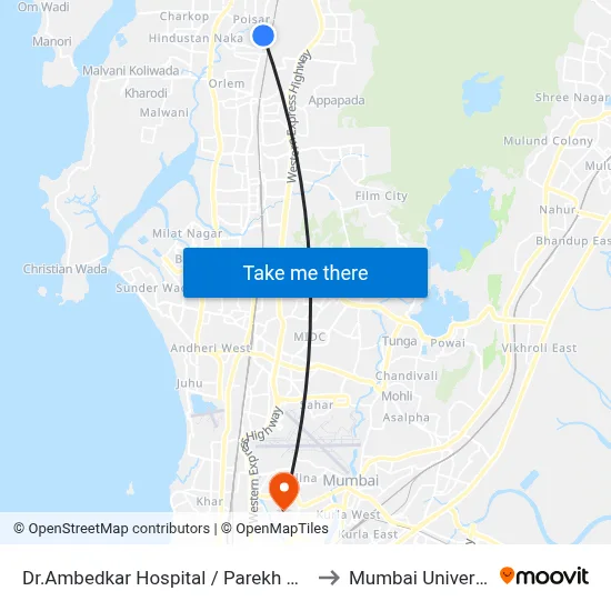 Dr.Ambedkar Hospital / Parekh Nagar to Mumbai University map