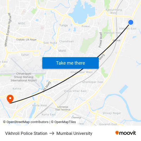 Vikhroli Police Station to Mumbai University map