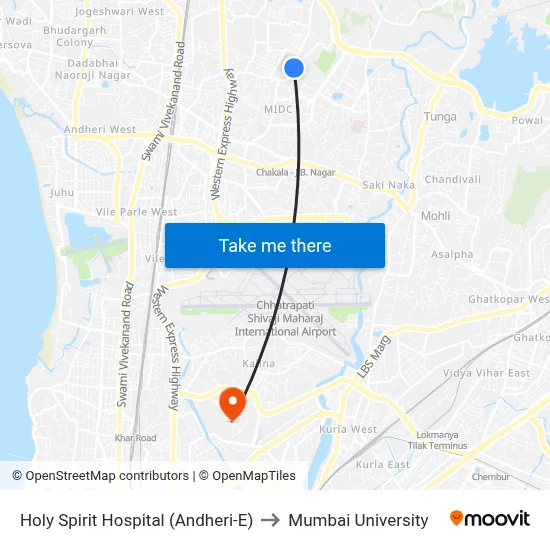 Holy Spirit Hospital (Andheri-E) to Mumbai University map