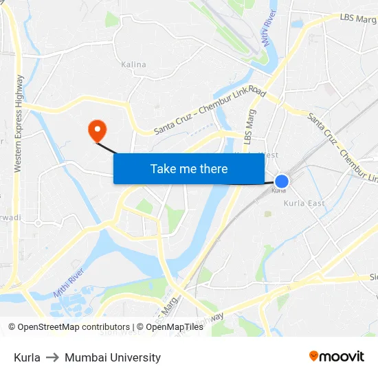Kurla to Mumbai University map