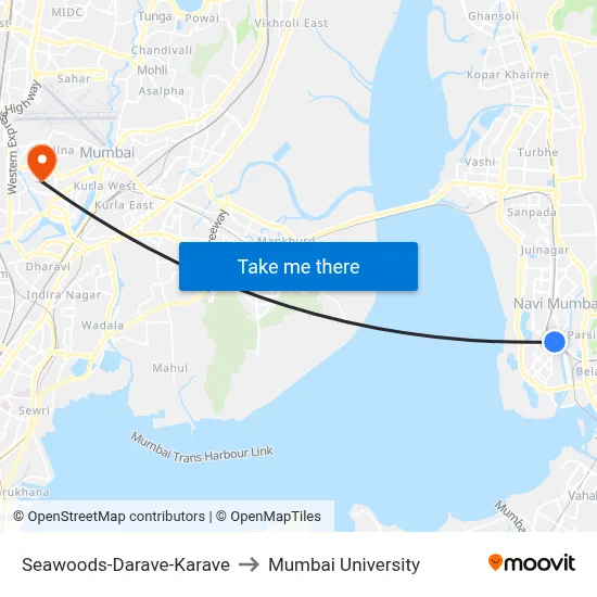 Seawoods-Darave-Karave to Mumbai University map