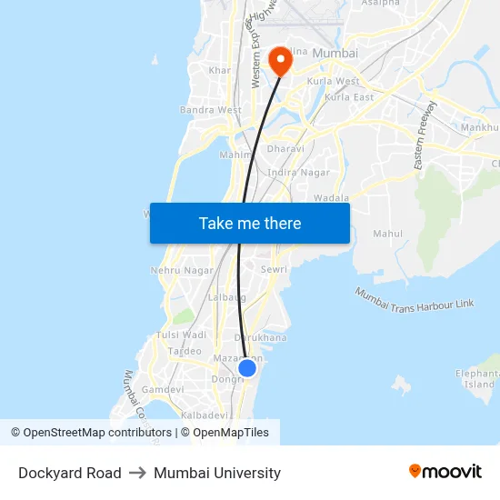 Dockyard Road to Mumbai University map