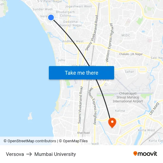 Versova to Mumbai University map
