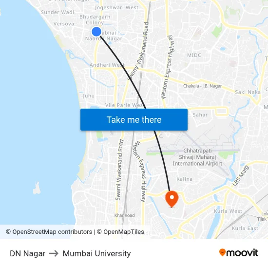 DN Nagar to Mumbai University map