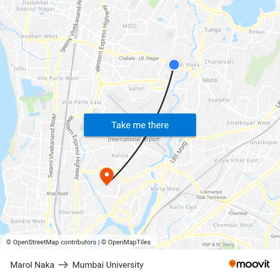 Marol Naka to Mumbai University map