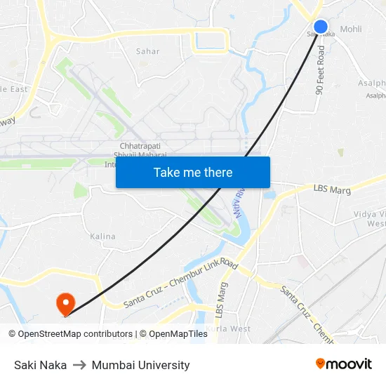 Saki Naka to Mumbai University map
