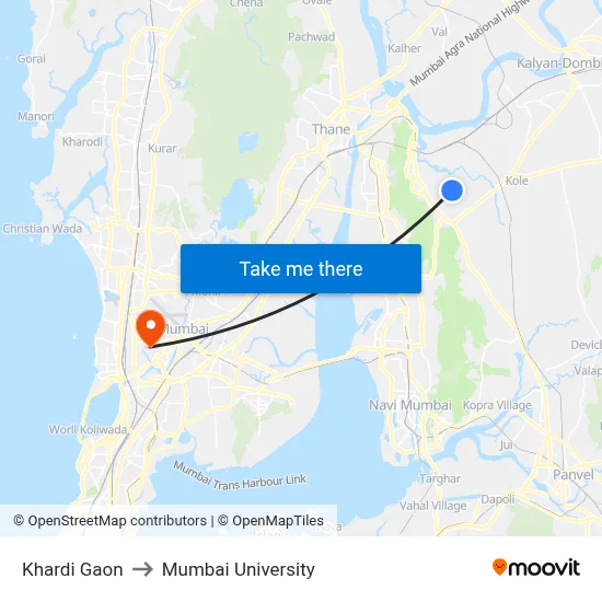 Khardi Gaon to Mumbai University map