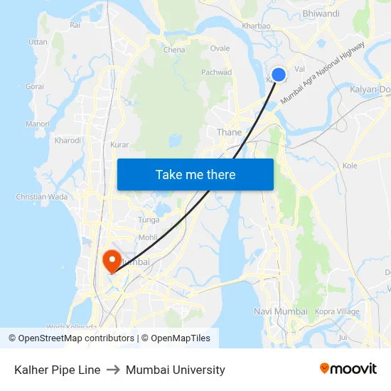 Kalher Pipe Line to Mumbai University map
