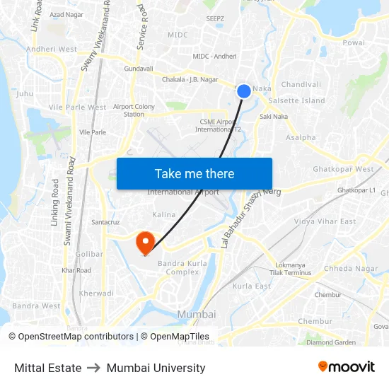 Mittal Estate to Mumbai University map
