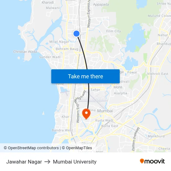 Jawahar Nagar to Mumbai University map