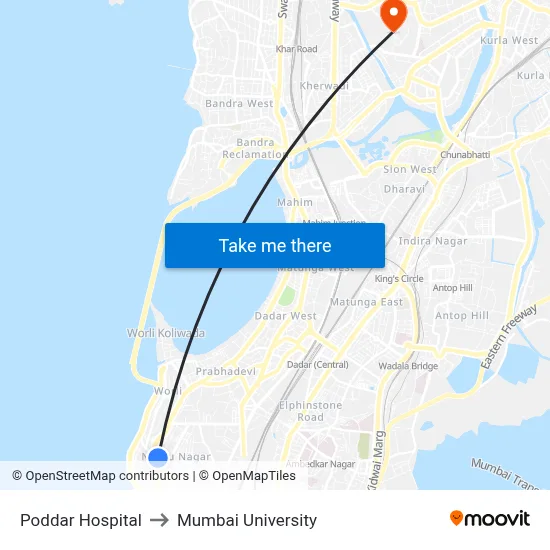 Poddar Hospital to Mumbai University map