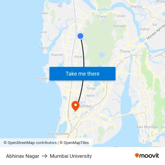 Abhinav Nagar to Mumbai University map