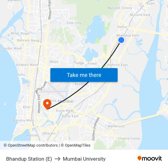 Bhandup Station (E) to Mumbai University map