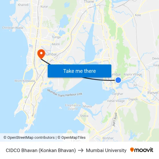 CIDCO Bhavan (Konkan Bhavan) to Mumbai University map