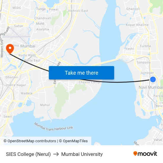 SIES College (Nerul) to Mumbai University map