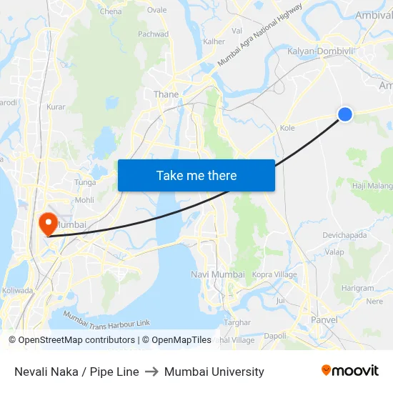 Nevali Naka / Pipe Line to Mumbai University map