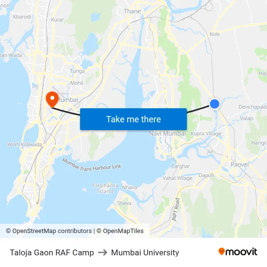 Taloja Gaon RAF Camp to Mumbai University map