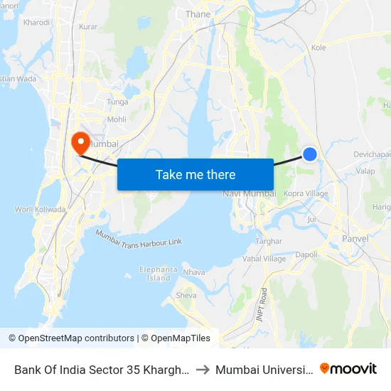 Bank Of India Sector 35 Kharghar to Mumbai University map