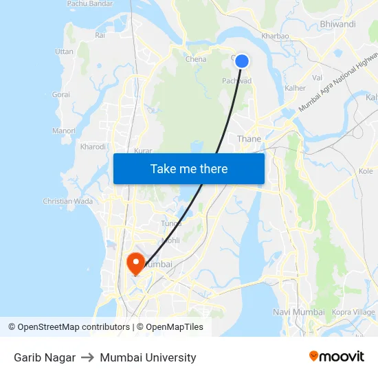 Garib Nagar to Mumbai University map