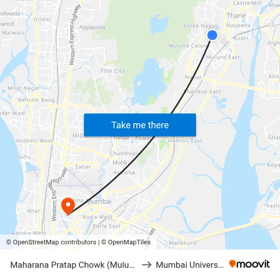 Maharana Pratap Chowk (Mulund) to Mumbai University map