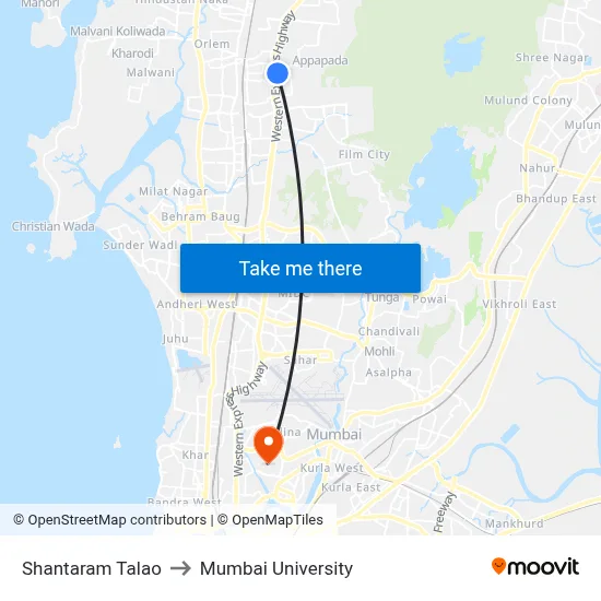 Shantaram Talao to Mumbai University map